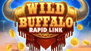 Tampilan visual permainan slot Wild Buffalo: Rapid Link dengan latar belakang padang rumput.