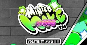 Tampilan visual slot Minted Mike dengan estetika neon dan karakter graffiti